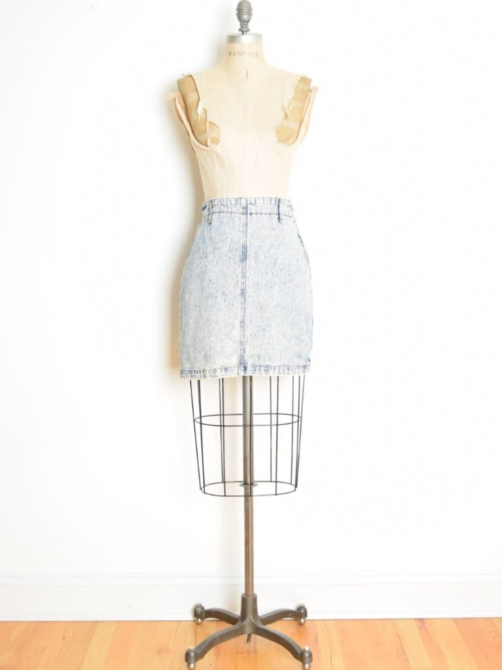 vintage 80s jean skirt acid wash denim high waist slim mini skirt S